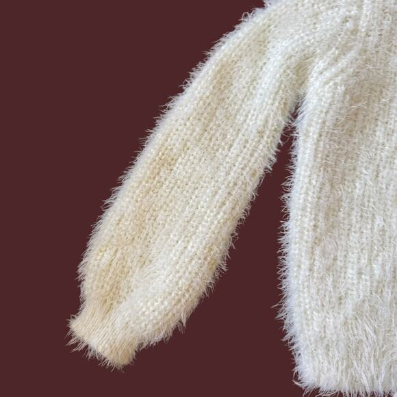 7 for All Mankind Fuzzy Teddy Sweater Faux Button Front Bow Long Sleeve 18 M - Picture 4 of 12